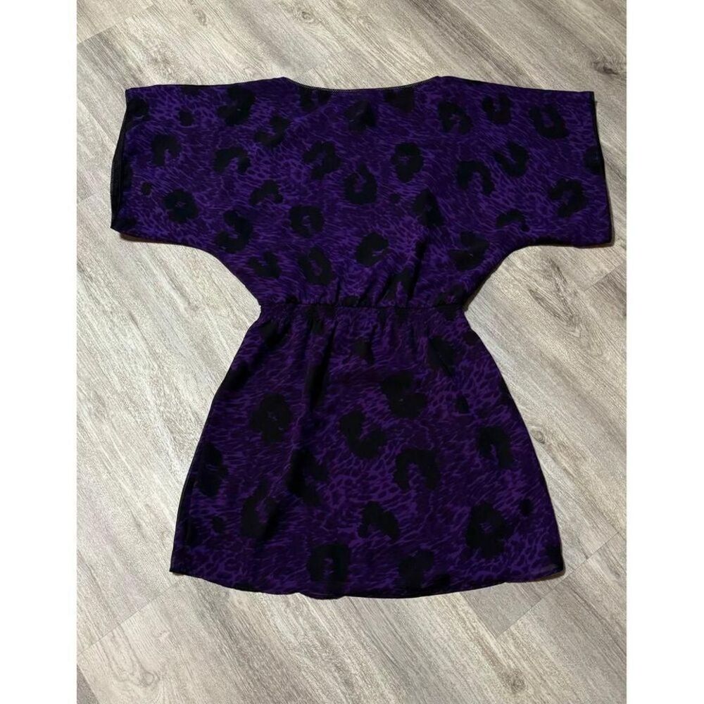 Jessica Simpson leopard Sm‎ Black/Purple y2k Short Dress W/ Kimono Style Sleeves